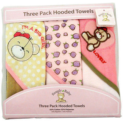 Snugly Baby 3 Pack Hooded Towels  Assorted Color