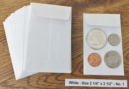 50 New Small 2 1/4 X 3 1/2 White Coin Envelopes 5.7x8.89cm (Coins Not Included) - £7.58 GBP
