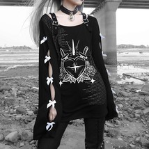 HOUZHOU Black Hoodie Streetwear Women Harajuku  Long Sleeve  Out Bow Sweatshirt  - £62.32 GBP