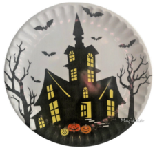 13th &amp;Elm Halloween Spooky Mansion Melamine Dinner Plates Set Of 8 Bats Pumpkins - £36.79 GBP