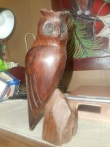 Hand Carved Ironwood Owl Figure Solid Wood Collectible 9 1/4” Tall Owl - £24.10 GBP
