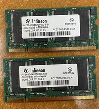 1GB 2x512MB Infineon PC-2700 333MHz Sodimm Memory Module HYS64D64020HDL-6-B - £33.22 GBP
