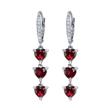 3.50CT Simulé Rubis 14K Plaqué or Blanc 3-Stone Dormeuses Pendantes Oreilles - $71.49