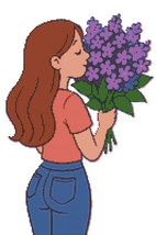 Beautiful girl with perfect figure smells lilac flowers - Cross Stitch P... - $5.00