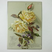 Victorian Christmas Card Yellow Roses Purple Flowers Raphael Tuck &amp; Sons... - $9.99