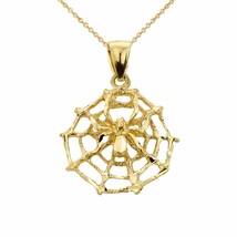 14K Solid Yellow Gold Spider Web Charm Pendant Necklace 16&quot; 18&quot; 20&quot; 22&quot; - £173.62 GBP+