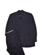 Beged Or 2 Piece Suit Mens 40S Navy Solid Jacket &amp; Pants Wool Bespoke 36x28 - £64.57 GBP