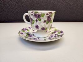 INARCO Violet Flower Tea Cup &amp; Saucer, Japan, Fine Bone China Vintage - $17.09