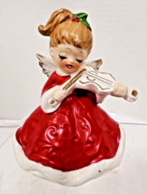Vintage Lefton Christmas Girl Angel Brunette w Violin Figurine 3 3/4&quot; Ja... - $28.22