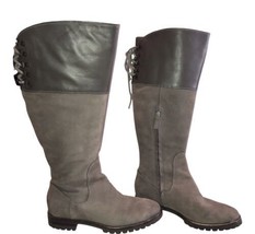 Women&#39;s COLE HAAN Gray Leather  Suede Tall Waterproof Boots, size 8 Knee High - $33.94