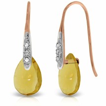6.06 Carat 14K Rose Gold Fish Hook Earrings w/ Diamonds &amp; Dangling Citrines - £394.57 GBP