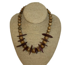 Vintage Chunky Wooden Beaded And Red Bone 18” Necklace Tribal Granny Core - £6.88 GBP