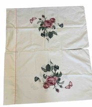 2 Rose W/ Pink embroidered Scallop cuff Stevens Queen pillow Cases 34x19... - $19.99