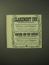 1948 Claremont Inn and Tavern on the Green Restaurant Advertisement - £14.78 GBP