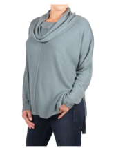 Status by Chenault Women&#39;s Seam Front Cowl Neck Top In Rib Knit Sweater S Teal - £17.88 GBP