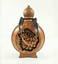 Vintage Hand Carved Wood Wine Flask Decanter Water Canteen Bulgaria Folk Art  - £29.73 GBP