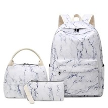 Marble School Backpack with Lunch Tote Pencil Bag Multi Pocket Schoolbag Cute St - £139.03 GBP