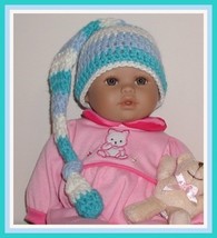 Turquoise Cream And Blue Preemie Hat For Boys, Preemie Elf Style Hat Wit... - $12.00