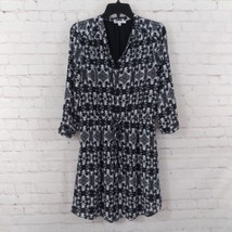 DR2 Dress Womens Medium Black White Geometric 3/4 Sleeve V Neck Lined Drawstring - £17.21 GBP