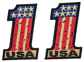 Number 1 one USA American Flag Vintage Look Patch [2PC Bunde - Iron on Sew on -  - £8.82 GBP