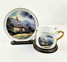 Thomas Kinkade Moonlight Cottage Plate and Cup With Display Stand Telefl... - $12.97
