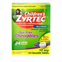 Zyrtec Children&#39;s Dye-Free Chewables *08/2025* for 24 Hour Allergy Relie... - $12.99