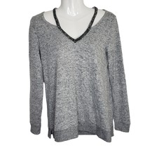 Juicy Couture Women&#39;s Sweater XS Gray V Neck Bejeweled Collar Cutout - £18.15 GBP