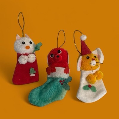 Russ Berrie Felt PomPom Christmas Tree Ornaments Santa Mouse, Kitty Cat Red Dog Item image 6