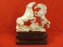 (horse-3) wild pr Horses of shed ANTLER figurine Bali detailed carving s... - $208.27