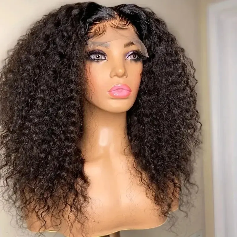 Natural Black Preplucked Soft 180%Density 26Inch Long Kinky Curly Lace Front Wig - £26.67 GBP+