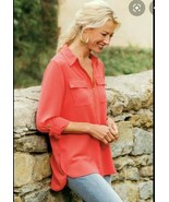 Soft Surroundings Women&#39;s Ginger Full Zip Shirt Sz M Sheer Pockets - $29.69