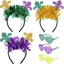 6 Pcs Mardi Gras Accessory Set 3 Mardi Gras Glitter Headband Carnival Headband 3 - £30.10 GBP