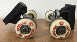 Set Pair 2 Vintage Style White Red Micro Zone Skateboard Wheels Trucks - £23.52 GBP