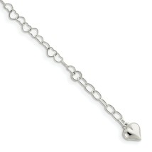 Silver Anklet Ankle Bracelet 9&quot;-10&quot; extender Italian 925 Sterling Silver hearts - £7.85 GBP