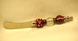 Glass Jeweled Beaded Cheese Butter Knife Polka Dots Strips Stainless Steel 6&quot; - £10.27 GBP