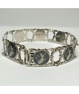 Vintage Sterling Silver SIAM Black Enamel Nielloware Filigree 7&quot; Bracele... - £29.72 GBP