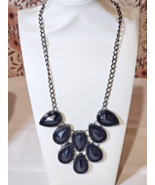 Charming Charlie Black Faceted Teardrop Statement Necklace – Gunmetal Ch... - $9.89