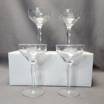 Vintage Floral Starburst Etched Optic Glass Flower Cordial Wine Glasses Set of 4 - £17.36 GBP