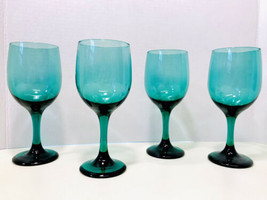 Vintage Libbey Blown Glass Juniper Green Teardrop Water Wine Goblets Set of 4 - £23.91 GBP
