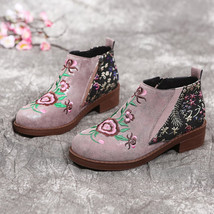New Autumn Winter New Fashion Embroidery Splicing Pu Women&#39;s Boots Side Zipper C - £46.51 GBP