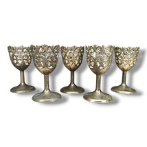 Vintage Shot Cordial Glass Holders Ornate Filigree Metal Stem Japan Made - $19.95