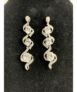 Chunky Sterling Silver Earring Ribbon Dangle Synthetic Stone 925 KG - £17.11 GBP