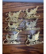 Christmas ornament gold tone filigree sleigh set of 6 - $720.84 MXN