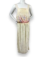 Vtg Sears Retro Floral Beige Nightgown Lingerie Square Neck Lace Sz L 38-40 - £23.08 GBP