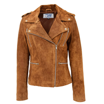 DR217 Women&#39;s Hardrock Biker Chich Leather Jacket Tan - £129.31 GBP