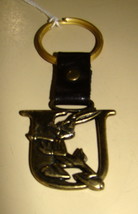 1995 Looney Tunes Bugs Bunny &quot;U&quot; Brass Keychain with Leather Strap - £3.92 GBP