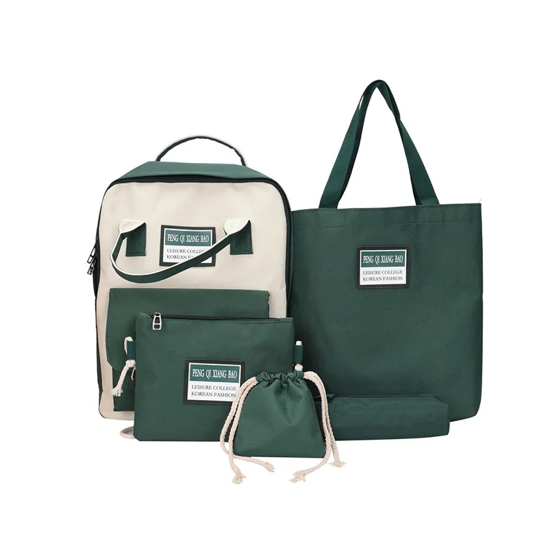 Backpack 5 Piece Set High School Backpack Bags For Teenage Girl 2023 Canvas Fash - £61.70 GBP