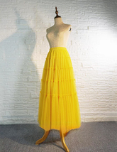 A-line YELLOW Tiered Tulle Maxi Skirt Women Custom Plus Size Fluffy Tulle Skirt image 5