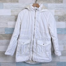 GAP Sherpa Lined Parka Coat White Hooded Full Zip Cotton Winter Womens S... - $49.49