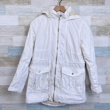 GAP Sherpa Lined Parka Coat White Hooded Full Zip Cotton Winter Womens S... - £38.98 GBP